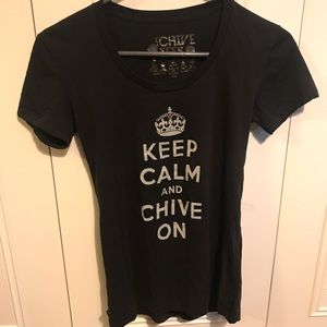 Black Keep Calm and Chive On shirt, size small